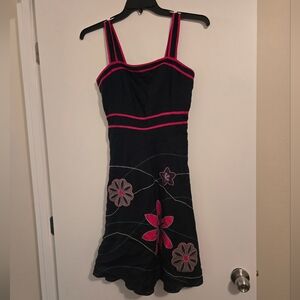 Vintage MICA Black Linen Embroidered Sundress Dress Sz 4